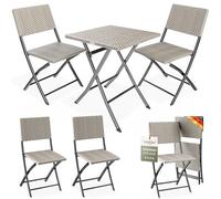 Casaria® Ensemble de meubles de balcon 3 pièces en polyrotin - Pliable - Peu encombrant - 2 personnes - Résistant aux intempéries - Pour balcon, terrasse, bistro, jardin - Crème