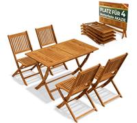 Casaria® Ensemble de Meubles de Jardin Sydney | Pour 4 personnes, sans accoudoirs, bois d'acacia certifié FSC® pré-huilé, pliable et facile à ranger, table 120x70x75 cm
