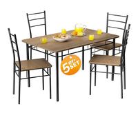 Casaria® Ensemble Leo Table avec 4 chaises Brun MDF métal laqué Ensemble 5 pièces pour Salle à Manger Cuisine