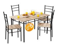 CASARIA® Ensemble LEO table avec 4 chaises chêne clair MDF métal laqué Ensemble 5 pièces pour salle à manger cuisine