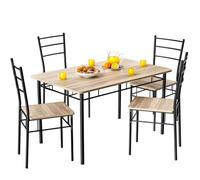 Casaria® Ensemble Leo Table avec 4 chaises chêne Clair MDF métal laqué Ensemble 5 pièces pour Salle à Manger Cuisine