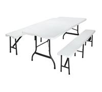 CASARIA® Ensemble pour stand de brasserie 3 pièces table et 2 bancs plastique pliable 8 places avec poignée pique nique