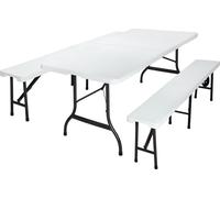 CASARIA® Ensemble pour stand de brasserie 3 pièces table et 2 bancs plastique pliable 8 places avec poignée pique nique