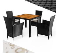 CASARIA® Ensemble salon de jardin 5 pièces polyrotin noir set 1 table + 4 chaises avec coussins bois d’acacia exterieur