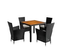 CASARIA® Ensemble salon de jardin 5 pièces polyrotin noir set 1 table + 4 chaises avec coussins bois d’acacia exterieur