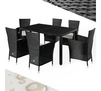 Casaria® Ensemble Salon de Jardin 7 pièces polyrotin Noir Set 1 Table + 6 chaises avec Coussins Bar de Jardin Exterieur