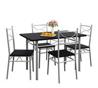 Casaria® Ensemble Table à Manger avec 4 chaises Noir Ensemble de Meubles 5 pièces pour Salle à Manger Cuisine en métal laqué MDF