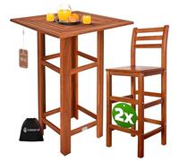 Casaria® Ensemble Table de Bar et 2 tabourets Bois Mange Debout Table Haute avec chaises intérieur extérieur Jardin terrasse