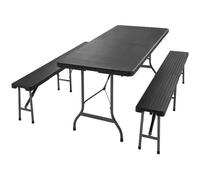 CASARIA® Ensemble table et 2 bancs pliant cadre métal 180 cm 8 personnes effet polyrotin intérieur extérieur terrasse