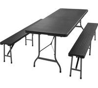 CASARIA® Ensemble table et 2 bancs pliant cadre métal 180 cm 8 personnes effet polyrotin intérieur extérieur terrasse