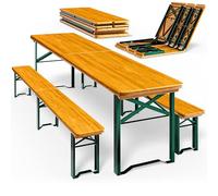 Casaria Ensemble Table et 2X bancs Bois Pliable | 220cm, 10 personnes, salon de jardin, peu encombrant, pique-nique camping, ensemble table et bancs, table chaises extérieur