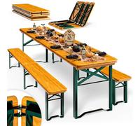 Casaria® Ensemble Table et bancs en Bois de Brasserie 220 cm 10 Personnes Set de Meubles de Jardin Pliable 3 pièces Intérieur extérieur Pique Nique Barbecue