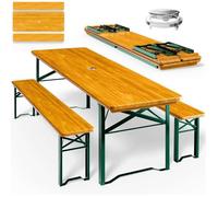CASARIA® Ensemble table et bancs en bois de brasserie 170x46x75cm pliable Meubles de jardin 3 pièces avec support parasol