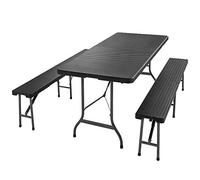 CASARIA® Ensemble table et 2 bancs pliant cadre métal 180 cm 8 personnes effet polyrotin intérieur extérieur terrasse