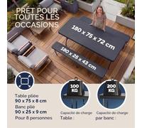 Casaria® Ensemble Table Pliante et 2 bancs 180 cm Anthracite Table de Jardin 8 Personnes Camping terrasse Pique-Nique