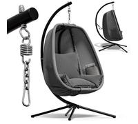 CASARIA® Fauteuil suspendu gris avec coussin structure robuste max. 150 kg panier suspendu intérieur et extérieur poches latérales fauteuil œuf