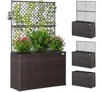 Jardinière en polyrotin avec treillis brun 146 x 83 x 30,5 cm Set de 3 pots de fleurs bac à fleurs pour jardin maison balcon