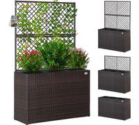 Jardinière en polyrotin avec treillis brun 146 x 83 x 30,5 cm Set de 3 pots de fleurs bac à fleurs pour jardin maison balcon