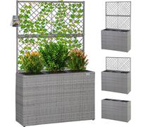 Jardinière en polyrotin avec treillis gris 146 x 83 x 30,5 cm Set de 3 pots de fleurs bac à fleurs pour jardin maison balcon