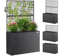 CASARIA Jardinière en Polyrotin avec Treillis Noir | Bac à fleurs, Vertical, 3x Pots intérieurs Amovibles, pour Jardin, Balcon, Terrasse, Bac à plantes, 25x25x20 cm