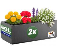 Casaria® 2X Jardinière Ethica Anthracite 80x36x36cm 80L résistante Fond d'écoulement Bac à Fleurs Pot de Fleurs Jardin Balcon