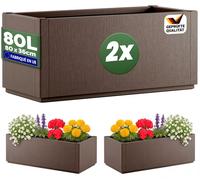 Casaria® 2X Jardinière Ethica Brun 80x36x36cm 80L résistante Fond d'écoulement Bac à Fleurs Pot de Fleurs Jardin Balcon