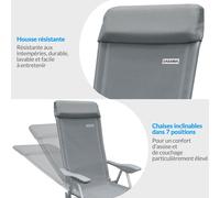CASARIA® Lot de 2 Chaises de Jardin Pliantes en Aluminium avec Repose-pieds – Dossier Réglable 6 Positions avec Accoudoirs, Chaises Extérieur pour Terrasse, Camping, Plage & Piscine