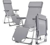 CASARIA® Lot de 2 Chaises de Jardin Pliantes en Aluminium avec Repose-pieds – Dossier Réglable 6 Positions avec Accoudoirs, Chaises Extérieur pour Terrasse, Camping, Plage & Piscine