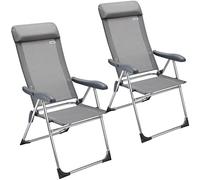 CASARIA® Lot de 2 Chaises de Jardin Pliantes en Aluminium Gris – Dossier Réglable 6 Positions avec Accoudoirs, Chaises Extérieur pour Terrasse, Balcon, Camping, Plage & Piscine