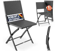 Casaria® Lot de 2 chaises pliantes en polyrotin anthracite - Légèrement pliables - Charge maximale de 120 kg - Portables - Résistantes aux intempéries - Pour balcon, terrasse, jardin, camping