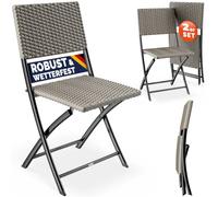 Casaria® Lot de 2 chaises pliantes en polyrotin crème - Légèrement pliables - Charge maximale de 120 kg - Portables - Résistantes aux intempéries - Pour balcon, terrasse, jardin, camping