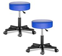 CASARIA® Lot de 2 tabourets de Bureau Bleu pivotant 360° Hauteur réglable 46-60 cm avec roulettes Rembourrage 10 cm