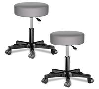 Casaria® Lot de 2 tabourets de Bureau Gris pivotant 360° Hauteur réglable 46-60 cm avec roulettes Rembourrage 10 cm