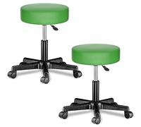 Casaria® Lot de 2 tabourets de Bureau Vert pivotant 360° Hauteur réglable 46-60 cm avec roulettes Rembourrage 10 cm