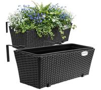 2x Bac à fleurs 11 litres support de montage intérieur extérieur jardinière pot de fleurs décoration balcon terrasse noir