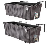 Casaria Lot de 2X Bacs à Fleurs en Polyrotin Brun - Rambarde, Balconnière | Avec Pot Intérieur Amovible, Vis et Support de Montage Inclus, Jardinière pour Pots de Fleurs, Balcon, Rebords de Fenêtres