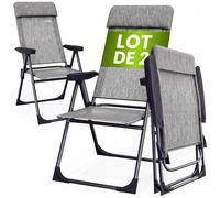 Casaria Lot de 2x Chaises de Jardin Pliantes en Aluminium Gris Chiné - Noir
