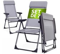 Casaria® Lot de 2X Chaises de Jardin Pliantes en Aluminium Gris - Dossier Réglable 6 Positions avec Accoudoirs, Chaises Extérieur pour Terrasse, Balcon, Camping, Plage & Piscine