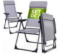 Casaria Lot de 2x Chaises de Jardin Pliantes en Aluminium Gris - Noir