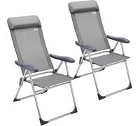 Casaria Lot de 2X Chaises de Jardin Pliantes en Gris - Noir | Dossier Réglable, 6 Positions, avec Accoudoirs, Chaises Extérieur pour Terrasse, Balcon, Camping, Plage & Piscine