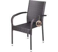 CASARIA® Lot de 4 Chaise Salle a Manger en Polyrotin Brunes Empilable pour Terrasse et Balcon, Idéal comme Salon de Jardin Exterieur Design ou comme Salon de Jardin Familial Confortable