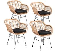 Casaria® Lot de 4 Chaises Cuisine Design Vintage - Salon de Jardin Exterieur et Intérieur Polyrotin Résistant aux UV - Coussins Inclus - Hauteur d'Assise 44 cm - Structure Acier Galvanisé