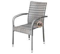 CASARIA® Lot de 4 chaises de jardin grises empilables polyrotin accoudoirs arrondis fauteuil extérieur terrasse balcon
