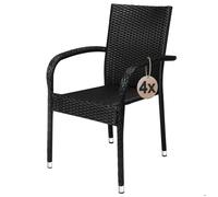 CASARIA® Lot de 4 Chaise Salle a Manger en Polyrotin Noir Empilable pour Terrasse et Balcon, Idéal comme Salon de Jardin Exterieur Design ou comme Salon de Jardin Familial Confortable