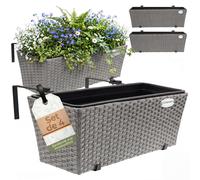 4x Bac à fleurs CASARIA® 11 litres support de montage intérieur extérieur jardinière pot de fleurs décoration balcon terrasse gris