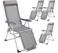 CASARIA® Lot de 4x Chaises de Jardin Pliantes en Aluminium avec Repose-pieds – Dossier Réglable 6 Positions avec Accoudoirs, Chaises Extérieur pour Terrasse, Camping, Plage & Piscine