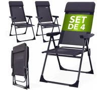 CASARIA® Lot de 4x Chaises de Jardin Pliantes en Aluminium Gris – Dossier Réglable 6 Positions avec Accoudoirs, Chaises Extérieur pour Terrasse, Balcon, Camping, Plage & Piscine