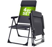 CASARIA® Lot de 4x Chaises de Jardin Pliantes en Aluminium Gris – Dossier Réglable 6 Positions avec Accoudoirs, Chaises Extérieur pour Terrasse, Balcon, Camping, Plage & Piscine