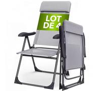 CASARIA® 4x Chaises de jardin pliantes Gris en aluminium avec accoudoirs dossier réglable plage piscine camping voyage