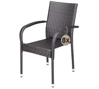 CASARIA® Lot de 8 Chaise Salle a Manger en Polyrotin Brunes Empilable pour Terrasse et Balcon, Idéal comme Salon de Jardin Exterieur Design ou comme Salon de Jardin Familial Confortable